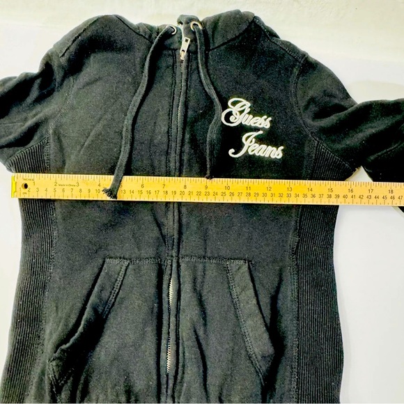 Guess Jeans ZipUp Hoodie Black Faux Fur Lined Y2K 90s Goth Grunge Bella Swan EMO - Picture 8 of 10